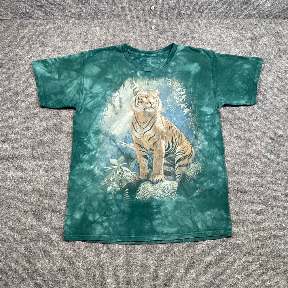 The Mountain Tiger Graphic T-Shirt Mens Large Green Tie Dye Jungle Nature Tee